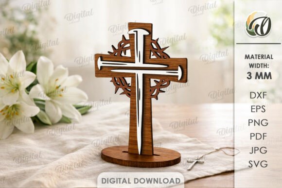 3D Christian Standing Cross Laser Cut – A Unique Creative Asset for Designers and DIY Enthusiasts