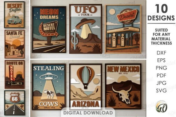 3D Wild West Wall Art Bundle Laser Cut