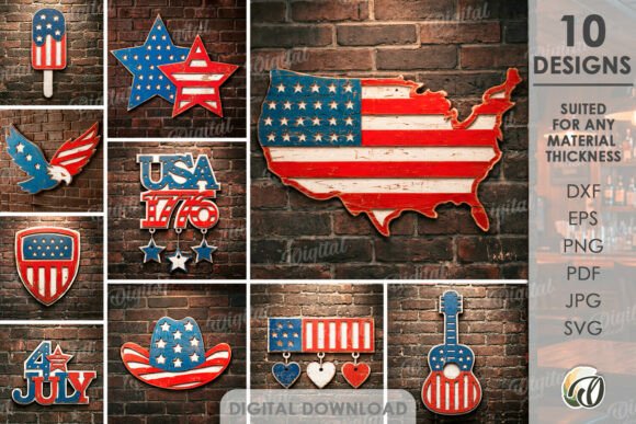 4th of July Wall Decors Bundle Laser Cut
