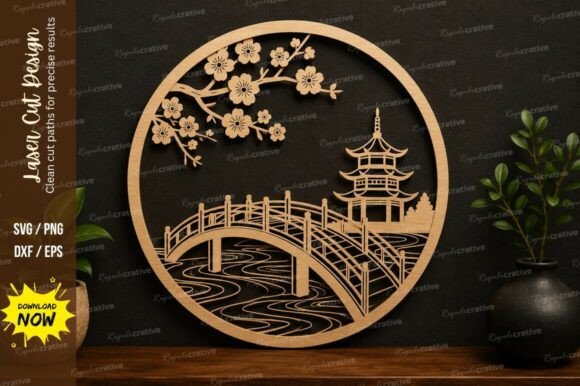 Bridge Pagoda Scene SVG Laser Cut for Stunning Craft and Design Projects
