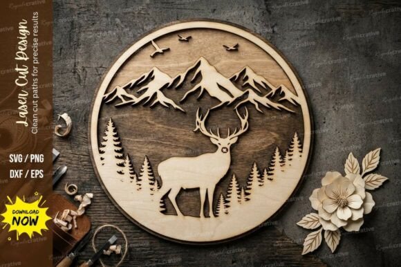 Deer Mountain Circle Laser Cut SVG: A Strategic Design for Nature-Inspired Creativity