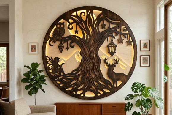 Laser Cut Mystical Moon Tree Wall Decor: A Celestial Addition to Your Space