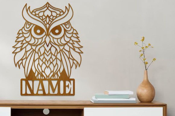 Owl Laser Cutting Wooden Name Sign Svg